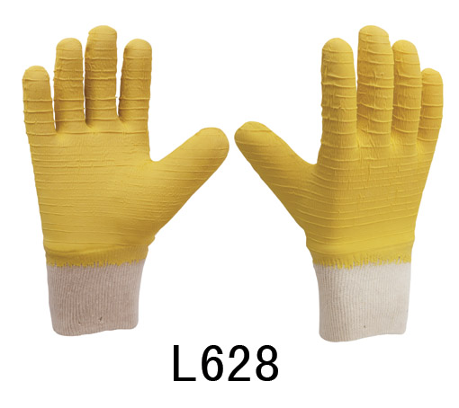L628 罗口针织绒布乳胶波浪纹全浸手套